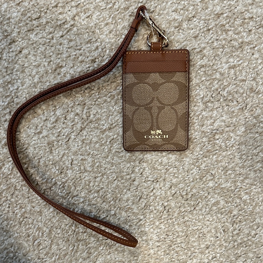 Coach Tan and Brown ID Card Holder